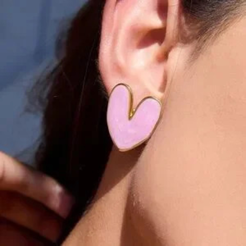 Pink Enamel Heart Earrings (7000) - Picture 2 of 3